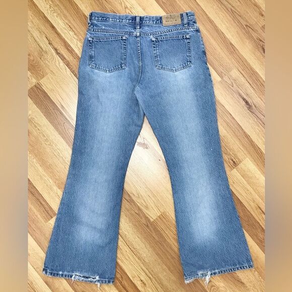 VINTAGE American Eagle Flare Leg Jeans Distressed Low Mid Rise 90s Y2K Size 12 - Picture 3 of 14
